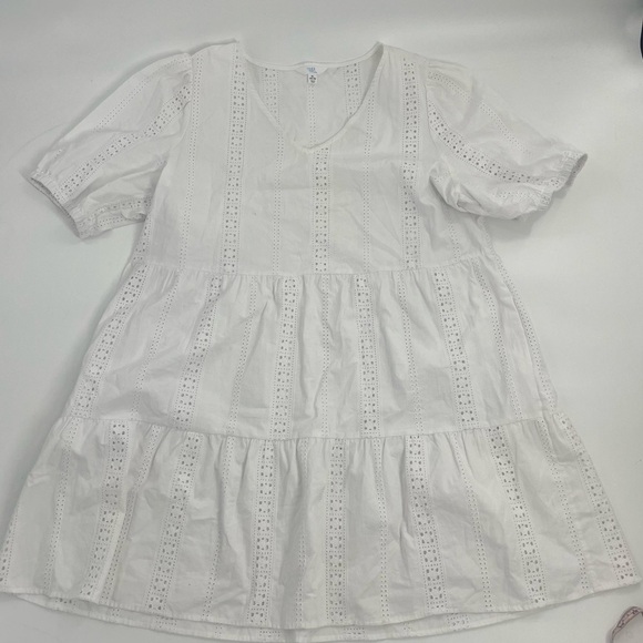 White Eyelet Cotton V-Neck Tiered Time & Tru Cottagecore Dress XL 16/18 - Picture 3 of 9